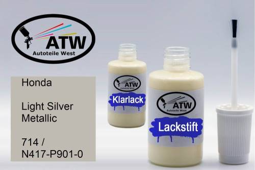 Honda, Light Silver Metallic, 714 / N417-P901-0: 20ml Lackstift + 20ml Klarlack - Set, von ATW Autoteile West.